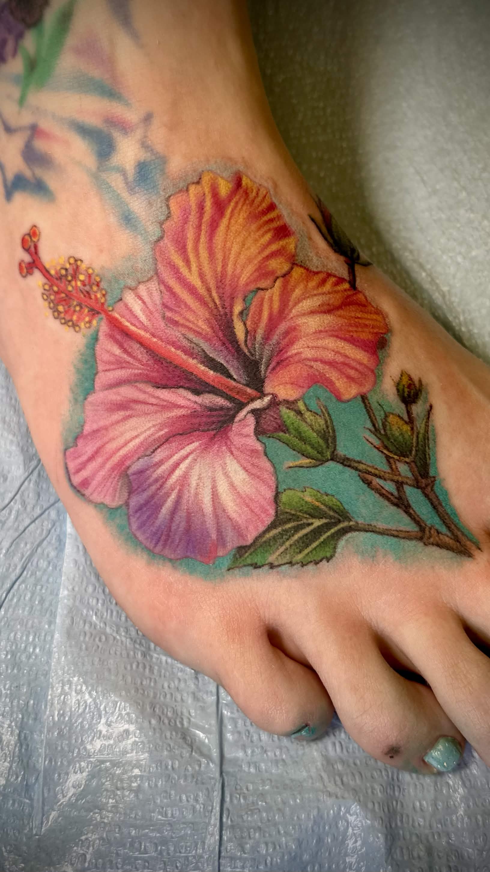 Hibiscus color realism tattoo by Spade
