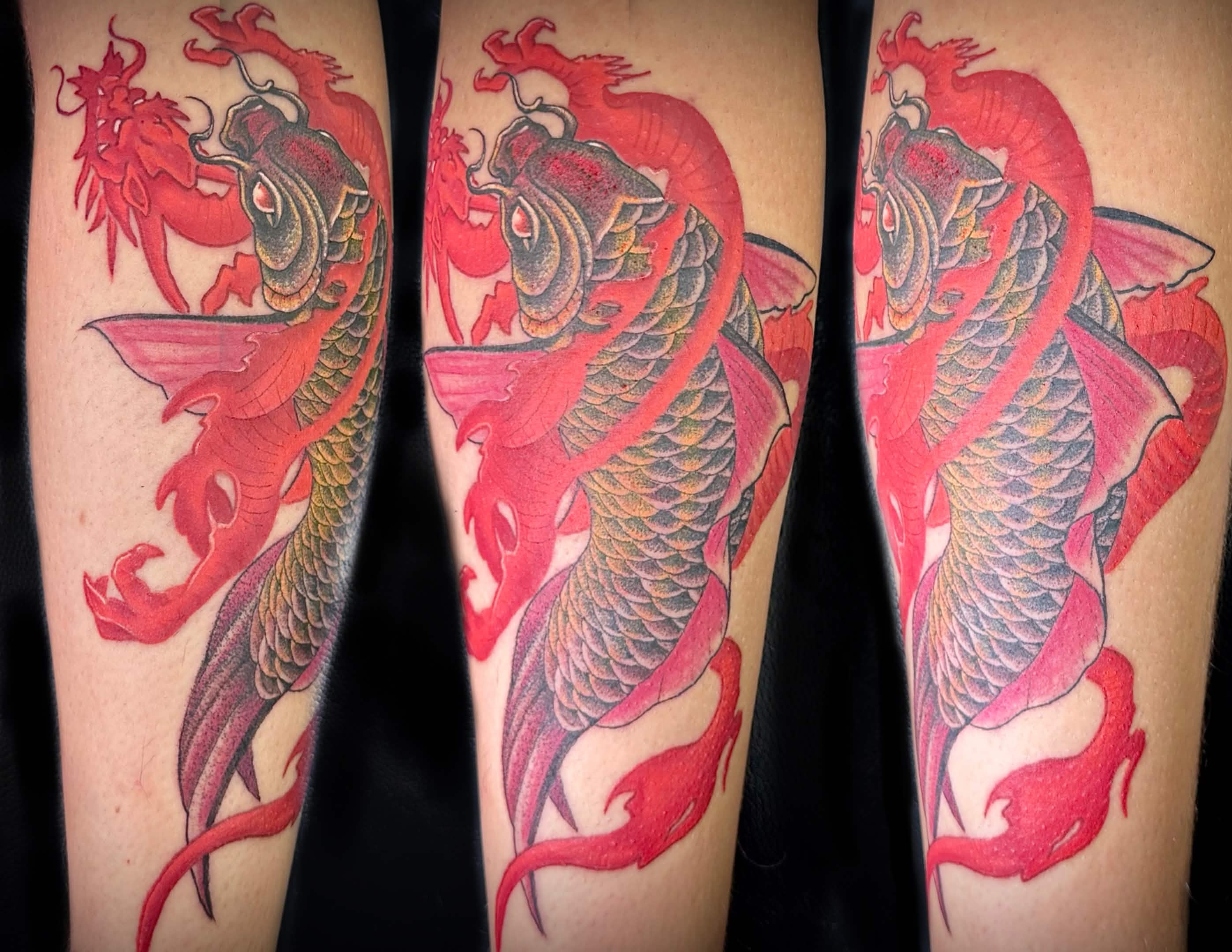 Koi dragon color realism tattoo by Spade